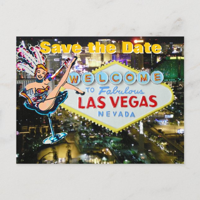 Vegas Strip Bröllop spara datum Showgirl Meddelande Vykort (Framsida)