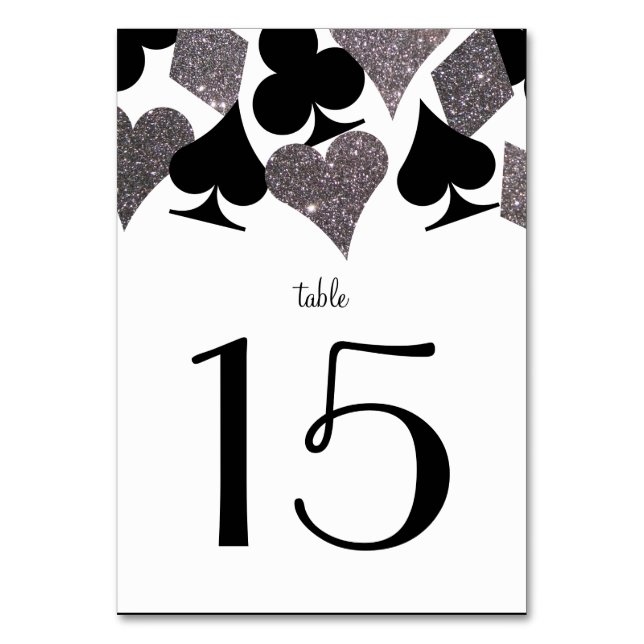 Vegas Wedding Reception Faux Glitter Silver Bordsnummer (Framsidan)