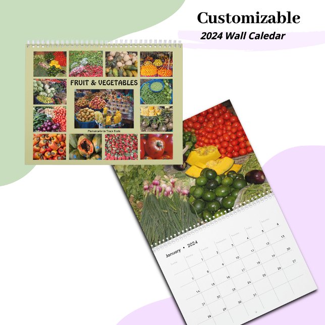 Vegetabilisk frukt, matskalender 2024 kalender (2024 Vegetable Fruit Wall Calendar for Vegans or Vegetarians)
