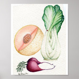 Vegetabiliska och fruktbara vattenfärger poster