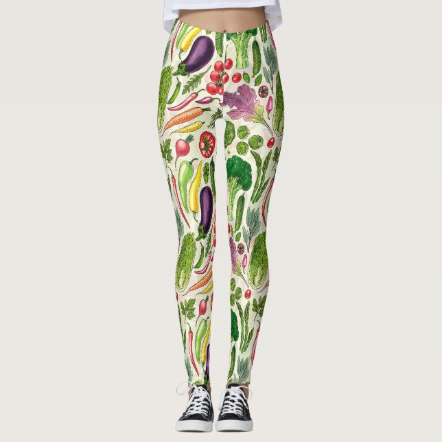 Vegetabiliska örter och trädgårdsskörd på benvita leggings (Framsida)