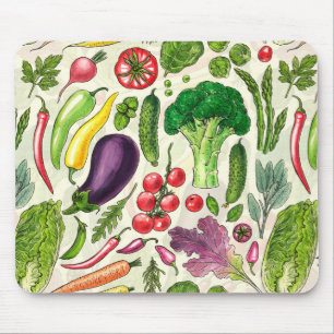 Vegetabiliska örter och trädgårdsskörd på benvita musmatta