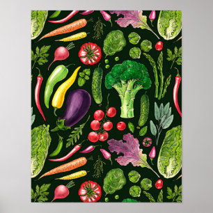 Vegetabiliska örter och trädgårdsskörd på svart poster