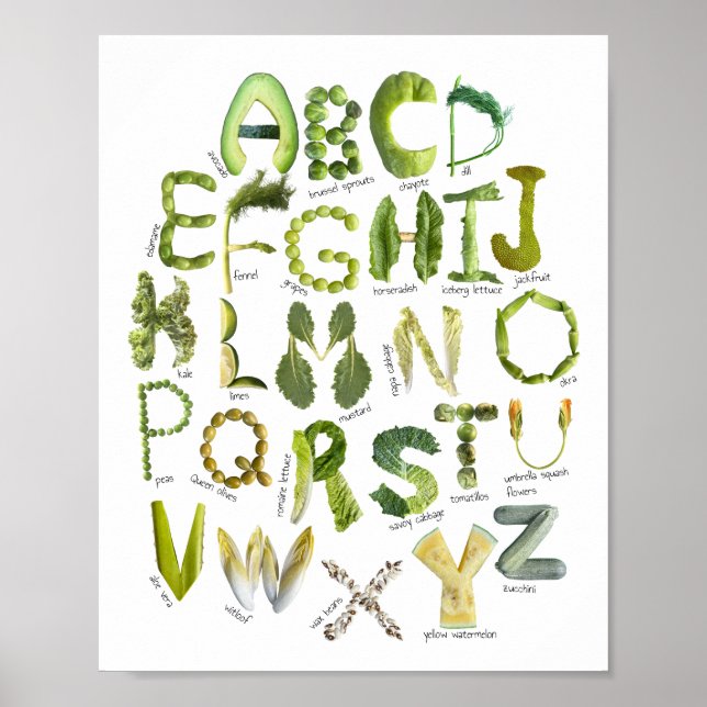Vegetable Alphabet - Ät dina Gröntar Kids Veggie Poster (Framsidan)