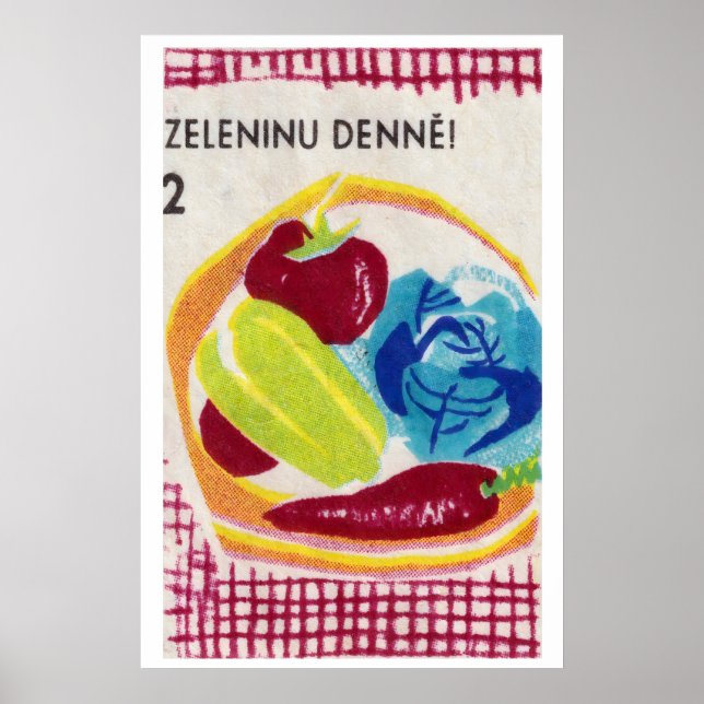 Vegetable Bowl Matchbox Art Print, Czechoslovakian Poster (Framsidan)