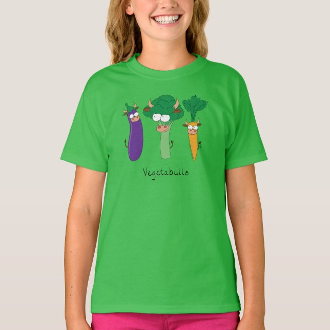 Vegetable Bulls Funny Barn Girl's T-shirt (Framsida)