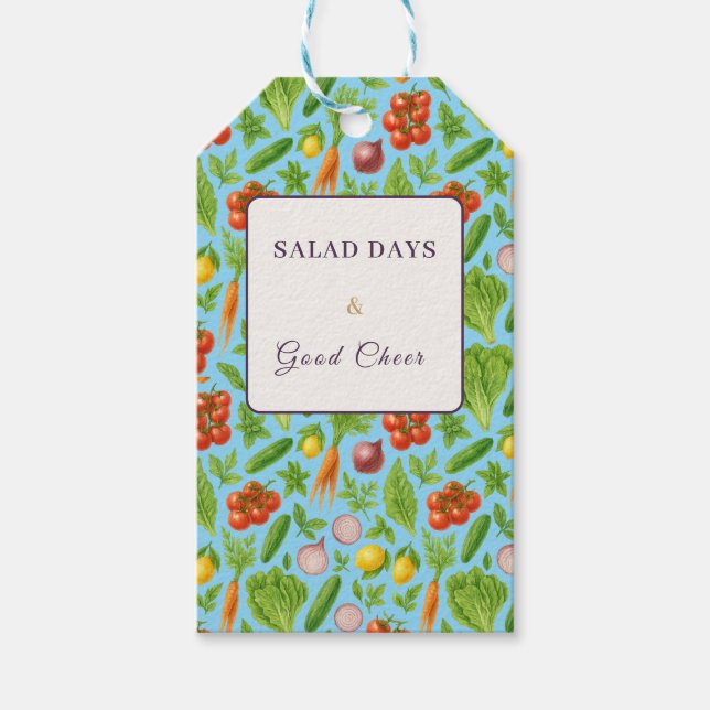 Vegetable Garden Gift Bag — Soft Teal Blue Presentetikett (Framsidan)