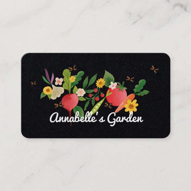 Vegetable Garden Medley & Butterflies Rustic Black Visitkort (Framsida)