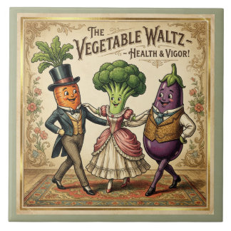 Vegetable Waltz Dancing Veggies Vintage Victorian Kakelplatta