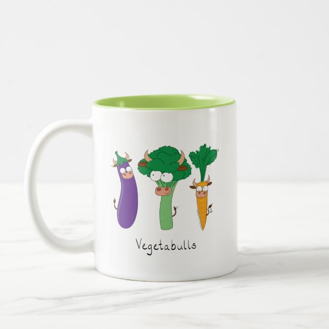 Vegetables Bulls Cute Kids Tecknad Två-Tonad Mugg (Vänster)