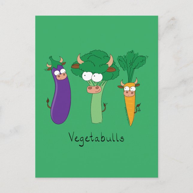 Vegetables Bulls Cute Kids Tecknad Vykort (Framsida)