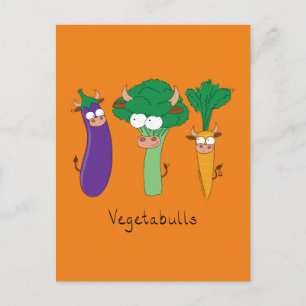 Vegetables Bulls Cute Kids Tecknad Vykort