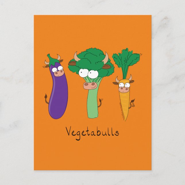 Vegetables Bulls Cute Kids Tecknad Vykort (Framsida)