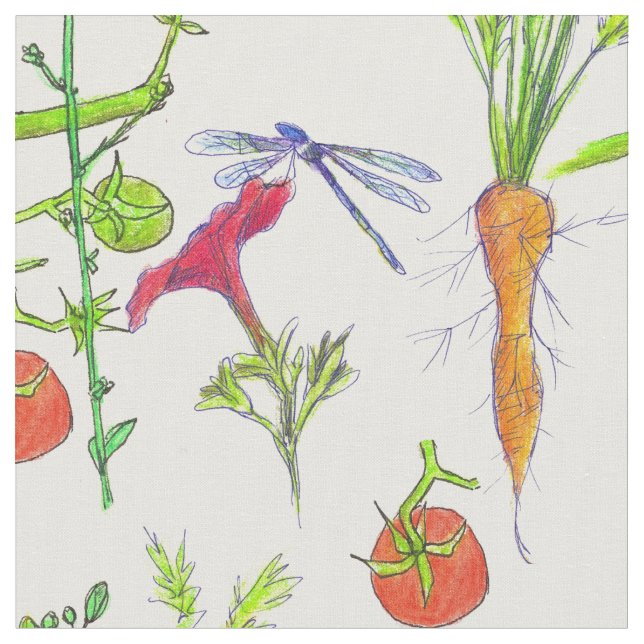 Vegetables Carrots Tomates Garden Dragonfly Tyg (Närbild)