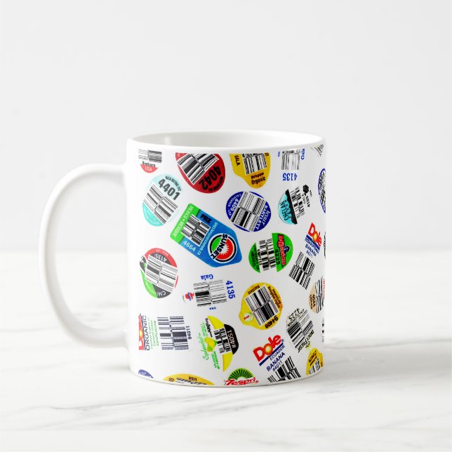 Vegetables Fruits Barcode Sticker Mönster Kaffemugg (Vänster)