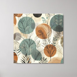 Vegetal linjekonst med jordade tonfiskar och Abstr Canvastryck