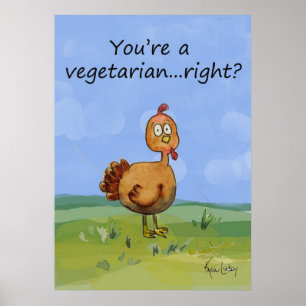 Vegetarian Funny Poster Whimsiskt Turkiet Poster