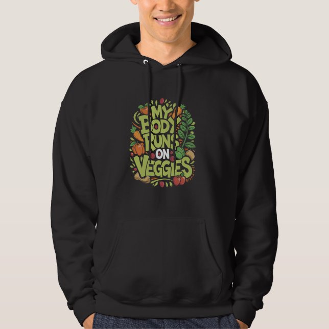 Vegetarian min kropp Springa på Veggies, Vegan Foo Hoodie (Framsida)