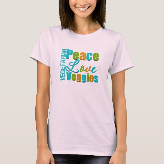 Vegetarian Peace Kärlek Veggies T-shirt (Framsida)
