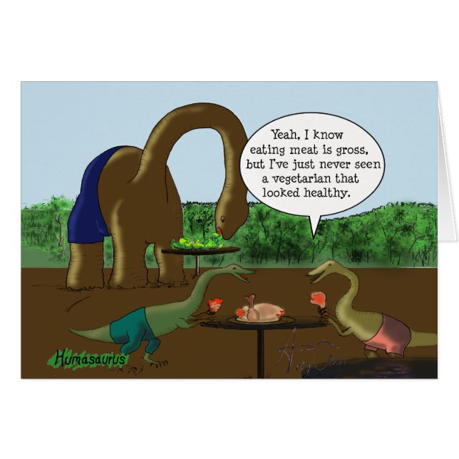 Vegetarian vs. köttätare hälsningskort (Framsidan Horizontal)