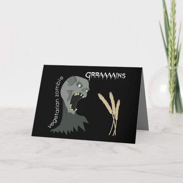 Vegetarian Zombie vill ha Graaains! Kort (Framsida)