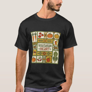 Vegetarisk Hjärt Folkkonst Grönsaks Trädgård Kökst T Shirt