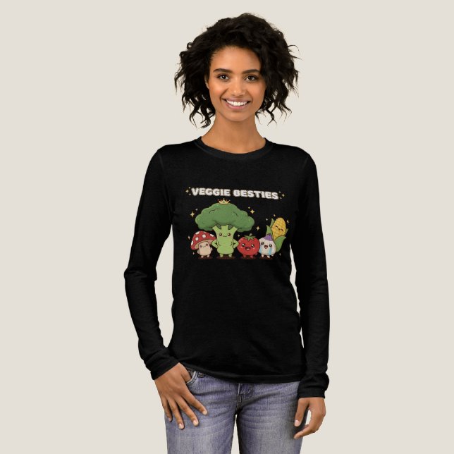 Veggie Besties | Cute Kawaii Cartoon Vegetable  T Shirt (Hel framsida)