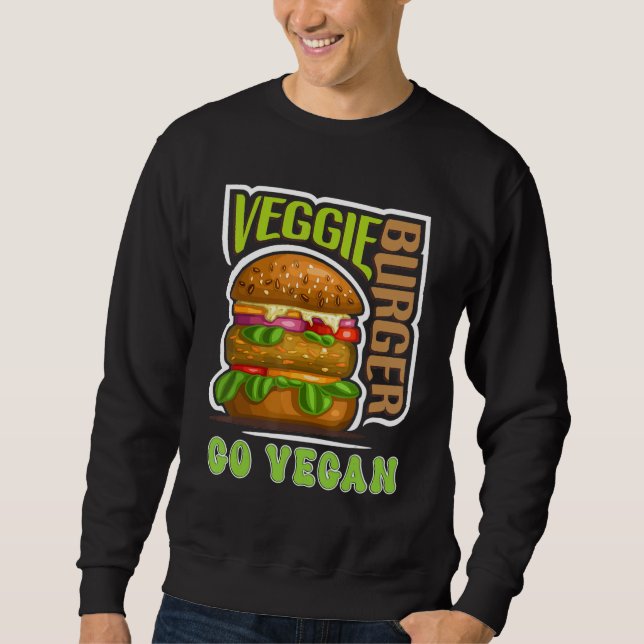 Veggie Burger Go Vegan Vegetarian Vegetable Plant  Lång Ärmad Tröja (Framsida)