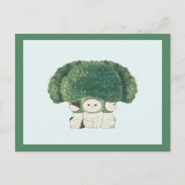Veggie Cats Postcard -broccoli cat- Vykort (Framsida)