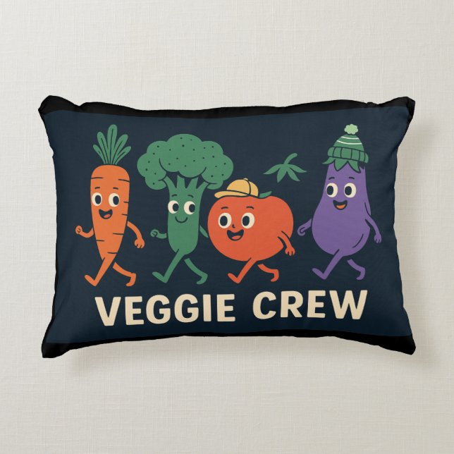 Veggie Crew - Funny Walking Vegetables Illustratio Prydnadskudde (Framsidan)