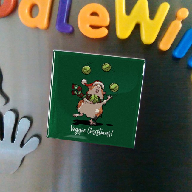 Veggie jul! Guinea Gris Juggling Sprouts Magnet (Skapare uppladdad)