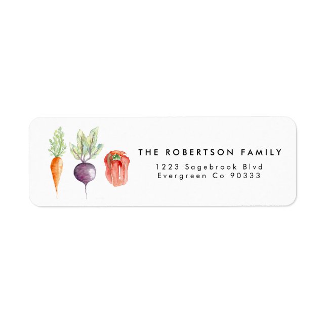 Veggie Patch Watercolor Address Label Returadress Etikett (Framsidan)