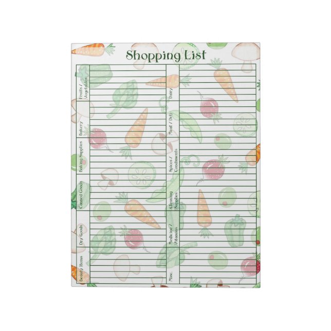 Veggie Shopping List Anteckningsblock (Roterad)