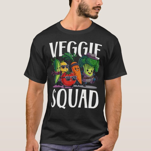 Veggie Squad Retro Grönsaksfest Vegan Vegetarisk T Shirt (Framsida)