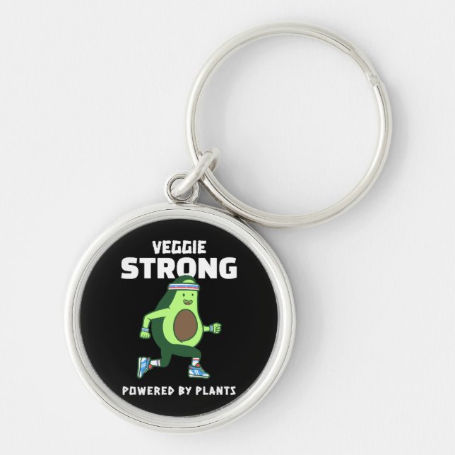 Veggie Strong, Drivs av växter Rund Silverfärgad Nyckelring (Framsidan)