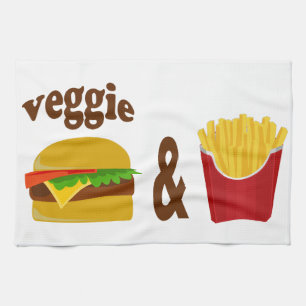 Veggiehamburgare och småfiskar kökshandduk