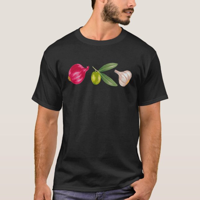 Veggies for Cooking  Onion Olive Garlic T Shirt (Framsida)