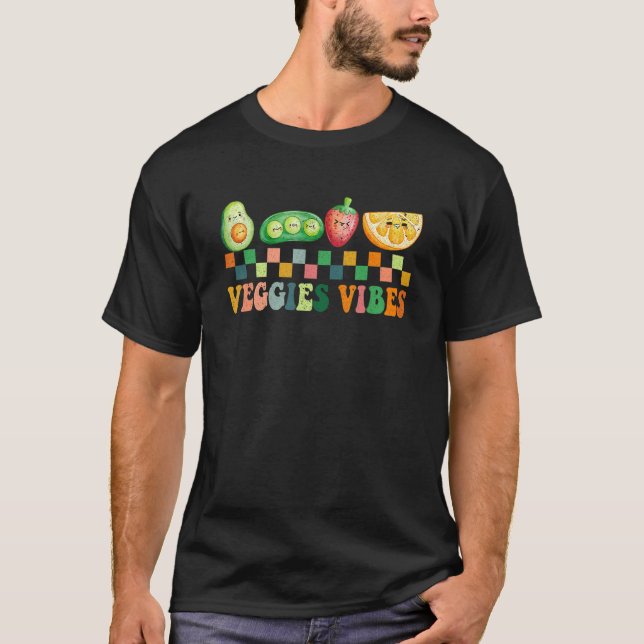 Veggies Vibes Retro World Vegetarian Day Vegan Lif T Shirt (Framsida)