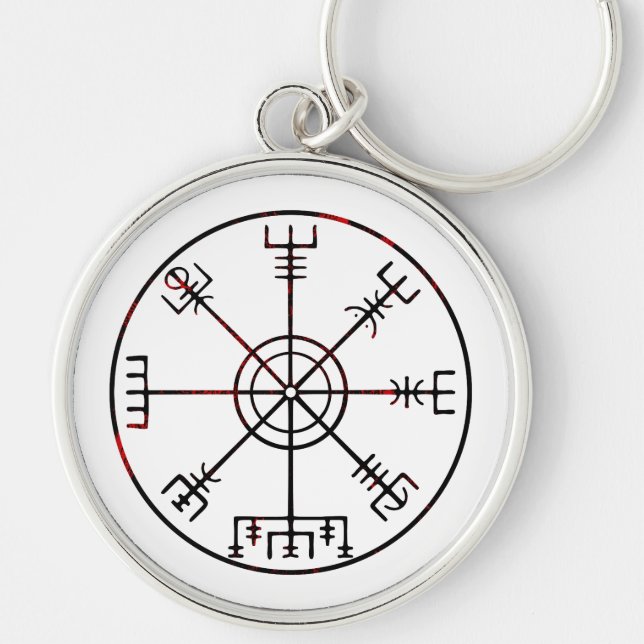 Vegvisir Islands Protective Runes Rund Silverfärgad Nyckelring (Framsidan)