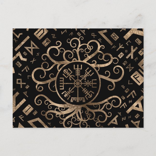 Vegvisir Livets träd Yggdrasil och Runes Vykort (Framsida)