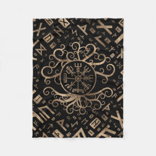 Vegvisir livets träd Yggdrasil och runor Fleecefilt