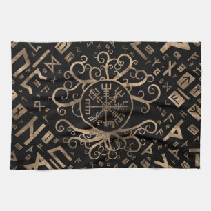 Vegvisir livets träd Yggdrasil och runor Kökshandduk
