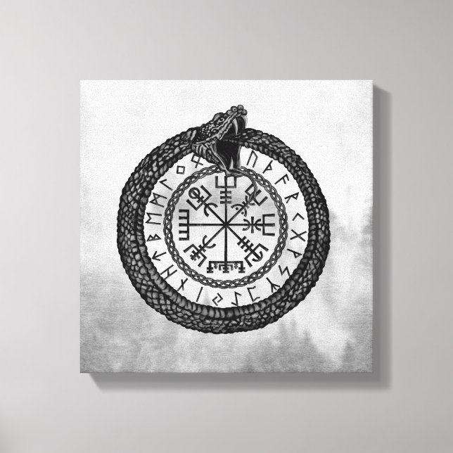 Vegvisir med Ouroboros och runda - gråskala Canvastryck (Framsida)