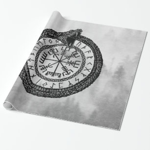 Vegvisir med Ouroboros och runda - gråskala Presentpapper