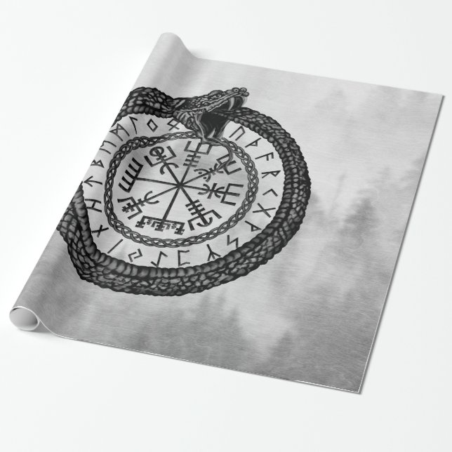 Vegvisir med Ouroboros och runda - gråskala Presentpapper (Utrullad)