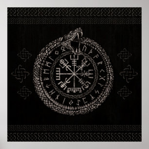 Vegvisir med Ouroboros och runes Poster