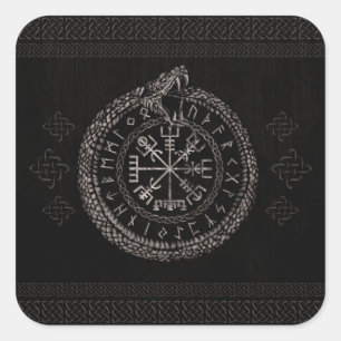 Vegvisir med Ouroboros och runor Fyrkantigt Klistermärke