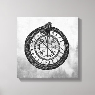 Vegvisir med Ouroboros och runor - gråton Canvastryck