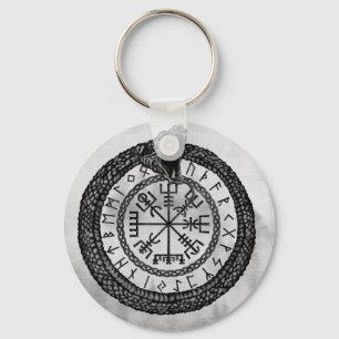 Vegvisir med Ouroboros och runor - gråton Nyckelring
