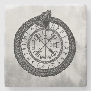 Vegvisir med Ouroboros och runor - gråton Stenunderlägg